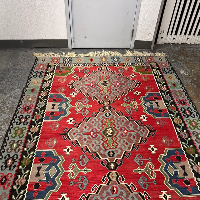 Late 20th Century 6ft 4in × 10ft 6in Turkish Kilim Area Rug For Sale - Image 5 of 12