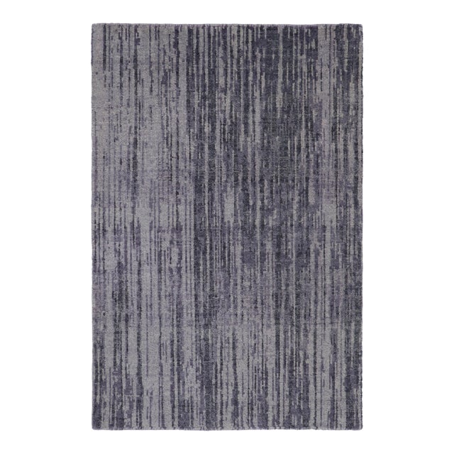 Rug & Kilim’s Modern Textural Rug, Gray and Purple Striae For Sale