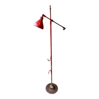 Early 20th Century Large Red Industrial Metal Floor Lamp By O. C. White For Sale