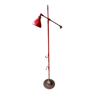 Early 20th Century Large Red Industrial Metal Floor Lamp By O. C. White