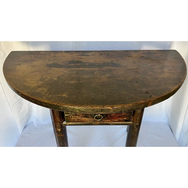Antique Handcrafted Wood Demi-Lune Table For Sale - Image 4 of 11