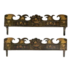 Antique Early 19th Century American Classical Stenciled Wood Window Valences for Curtains - a Pair