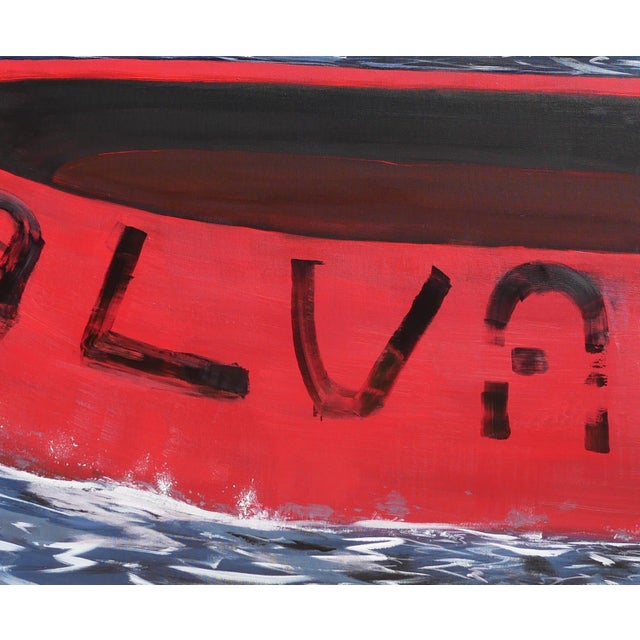 Moisés Villafuerte "Salvavida" Blue, Red, and White Contemporary Seascape Painting with Texts, 2023 For Sale - Image 9 of 11