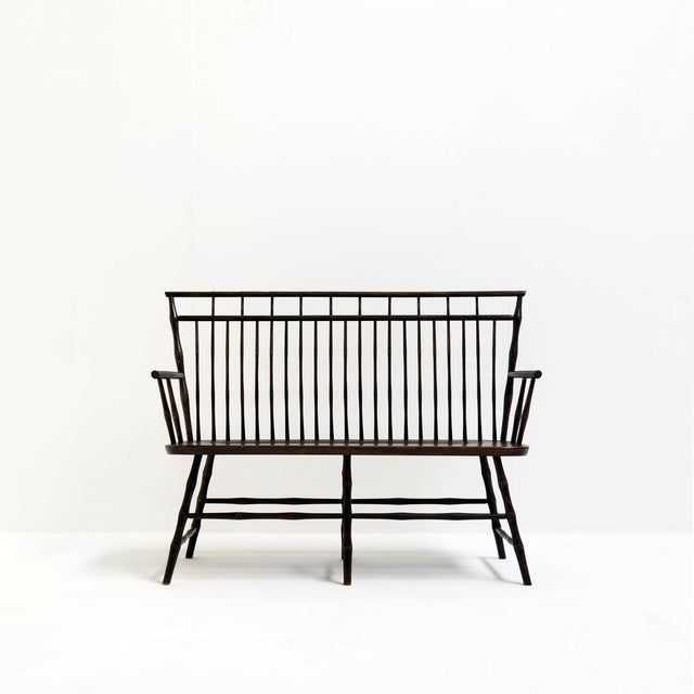 American Vintage Wooden Spindle Back Settee in Faux Bamboo, 1960s For Sale - Image 3 of 9