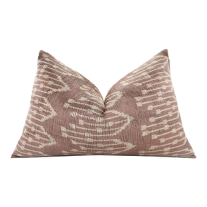 Luxury Silk Velvet Ikat Throw Pillow 16x24 – Taupe & Blush Handmade