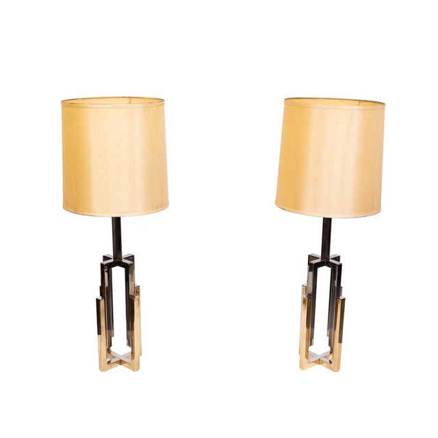 Hollywood Regency Table Lamps in Brass and Chrome, 1970s, Set of 2 For Sale - Image 3 of 9