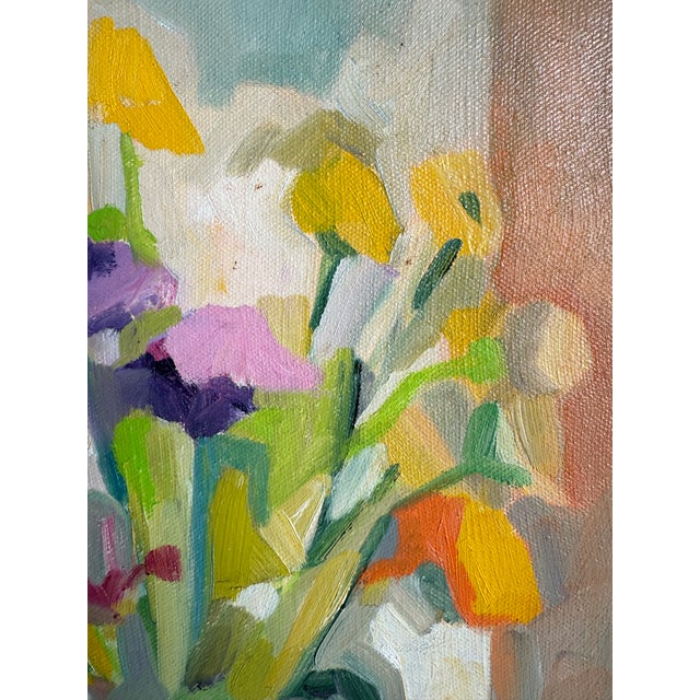 Vintage Midcentury Cubist Oil on Canvas Flowers Painting For Sale - Image 9 of 11