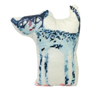 Custom Made Blue Cat Cotton Sateen Sculpted Pillow For Sale