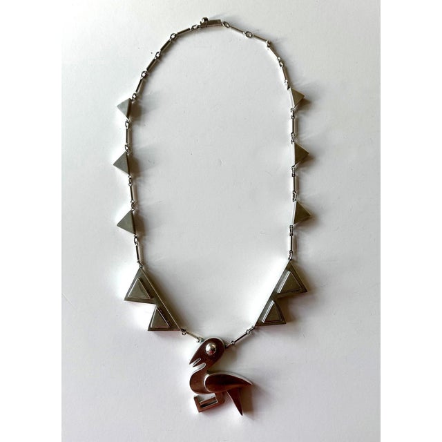Late 20th Century Modern Bird Motif Sterling Silver Necklace and Earrings Set Graziella Laffi For Sale - Image 5 of 14