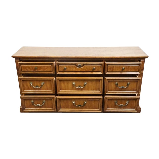 Late 20th Century Thomasville Furniture Serenade Collection Burled Walnut Italian Neoclassical Tuscan Style 66" Triple Dresser 21211-130 For Sale - Image 5 of 16