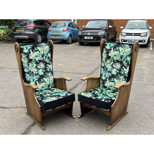 Oak Armchairs in Bright Jungle Print, 1930s, Set of 2 For Sale - Image 14 of 18