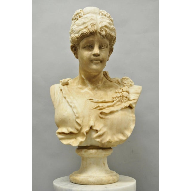 Victorian Vintage Victorian Style Carved Marble Young Lady Maiden Bust Statue Sculpture For Sale - Image 3 of 16