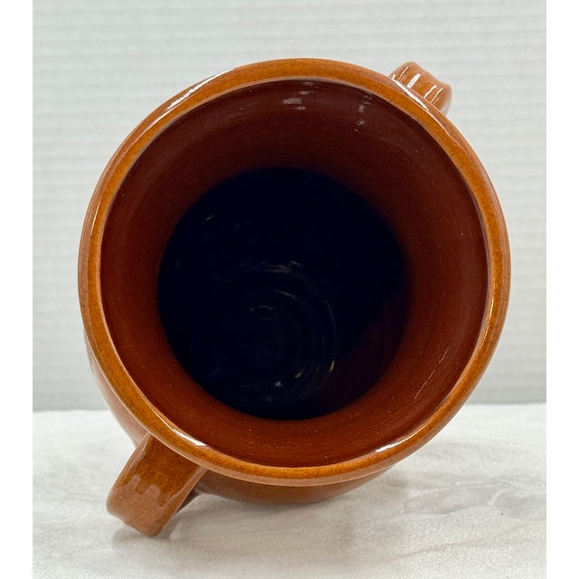 Ceramic Ned Foltz 2002 Signed Redware Flared Rim Double Handled Crock With Sgaffitto Decoration For Sale - Image 7 of 11