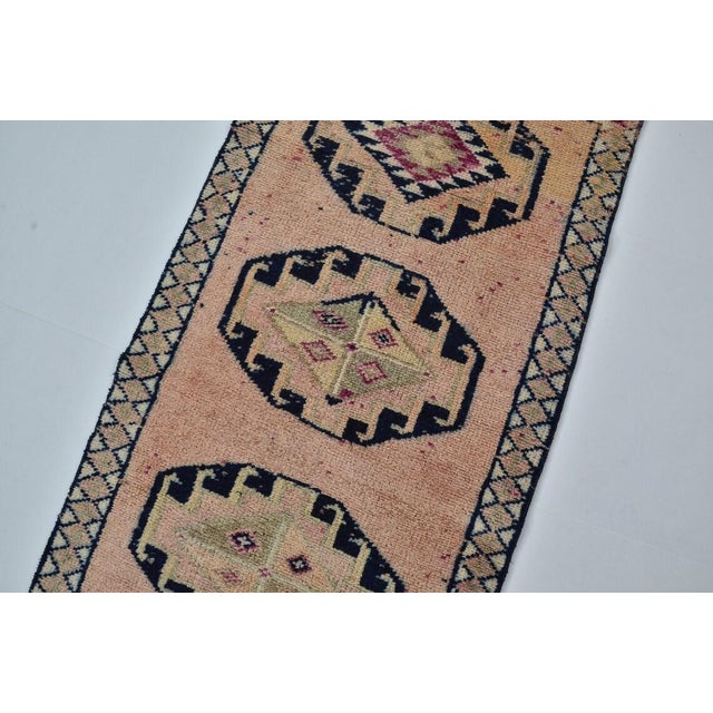 Tan Geometric Design Oushak Wool Runner For Sale - Image 8 of 10