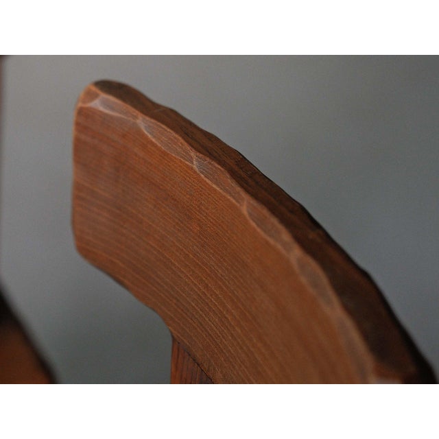 Mid-Century Modern Vintage Brutalist Handcrafted Chestnut Chairs, France, 1970, Set of 6 For Sale - Image 3 of 18