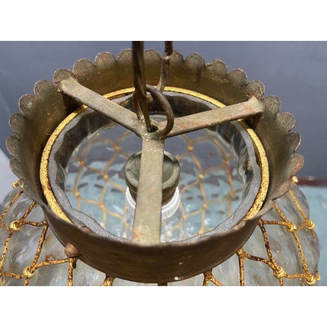 Murano Glass and Brass Caged Pendant Light, Italy, 1960s For Sale - Image 3 of 11