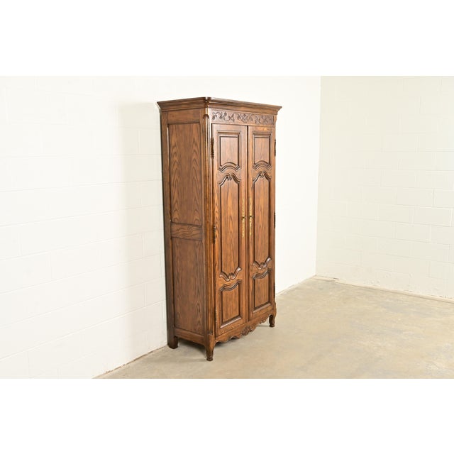 Baker Furniture Company Baker Furniture French Provincial Louis XV Carved Oak Armoire Dresser or Linen Press, Circa 1960s For Sale - Image 4 of 16