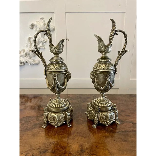 Victorian Ornate Brass Ewers, 1860s, Set of 2 For Sale - Image 9 of 9