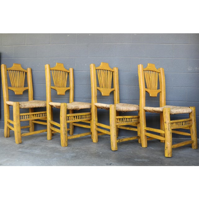 Vintage Southwestern Wood and Rush Seat Rustic Mexican Dining Chairs Set of 4 Chairish