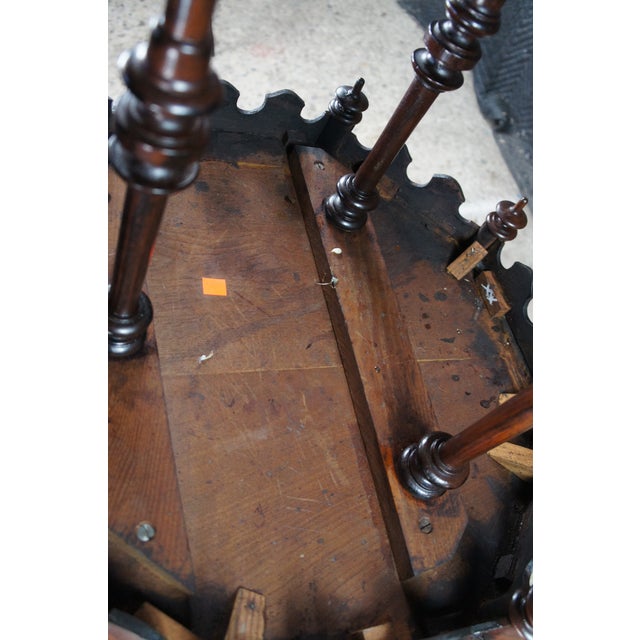 Antique Walnut Gothic Revival Scalloped Parlor Pedestal Center Table Stand For Sale - Image 10 of 10