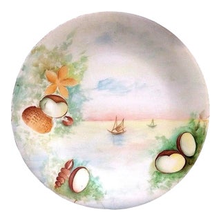 Antique Hand Painted Limoges Oysters and Sailboat Cabinet Plate For Sale