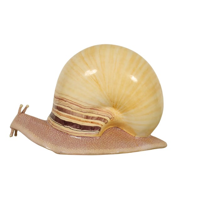 Large Sergio Bustamante paper mache Snail Sculpture. Signed and Numbered, #20 from a small edition of 100. Pretty cream...