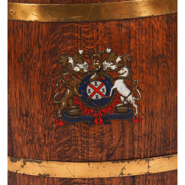 Metal Antique Oval Brass-Bound Barrel Umbrella and Stick Stand, 1810s For Sale - Image 7 of 16