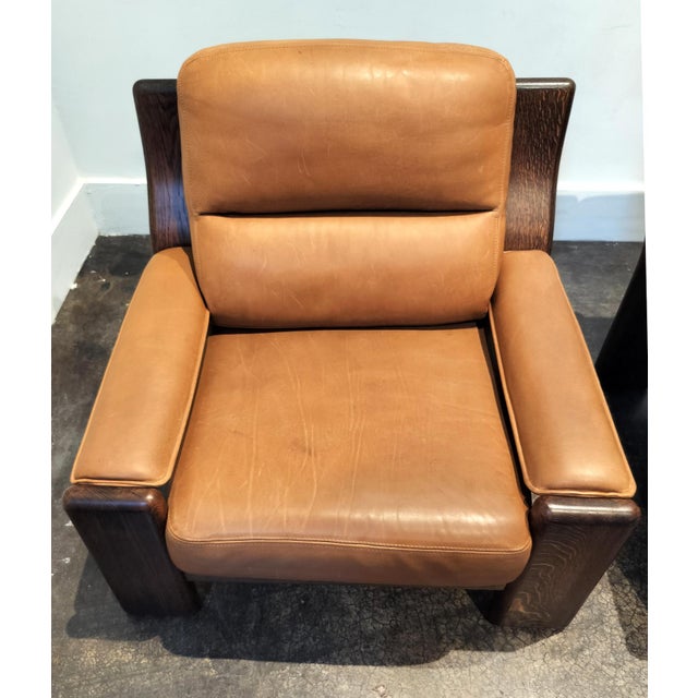 Heavy Circa 1970 Oak and Cognac Leather French Club Chairs For Sale In Dallas - Image 6 of 9