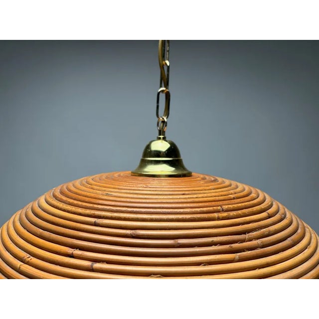 1970s Italian Gilt Brass Rattan Bamboo Wicker Pendant, 1970s For Sale - Image 5 of 7