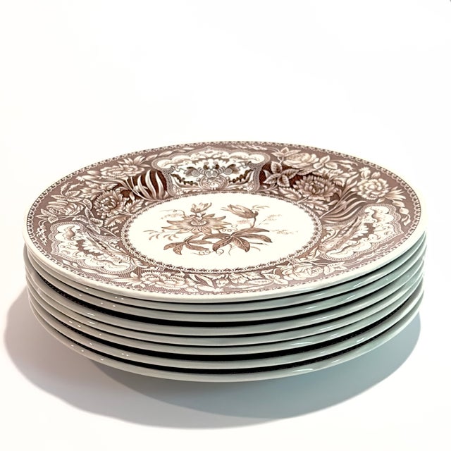 Spode Archive Collection "Floral" Brown Transferware Luncheon Plates present a timeless, sophisticated design perfect for...