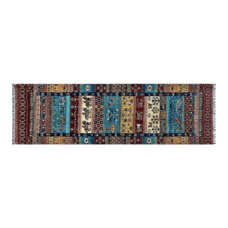 Hand-Knotted Khorjin Pictorial Gabbeh Runner With Horsemen, 2'11" X 9'5" For Sale