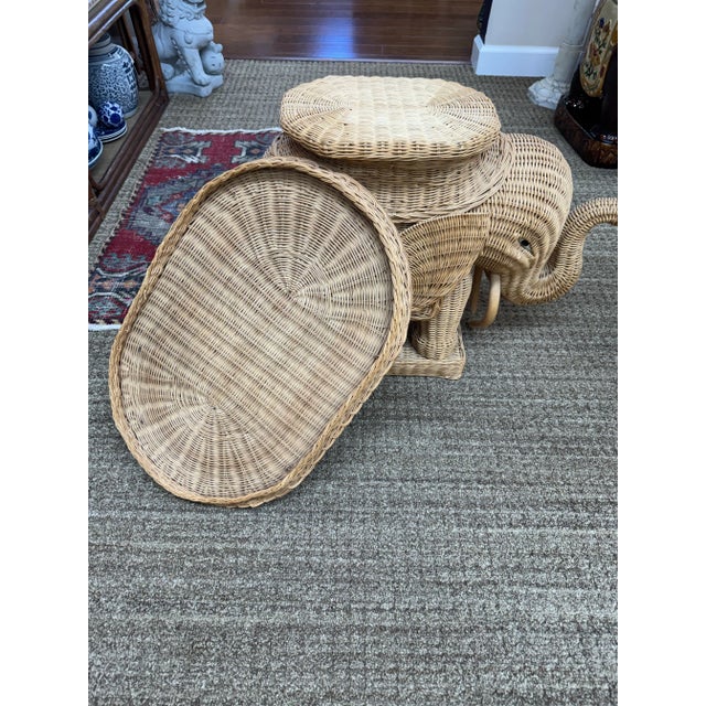 Mid 20th Century Vintage Natural Wicker Elephant Stool With Tray For Sale - Image 5 of 8