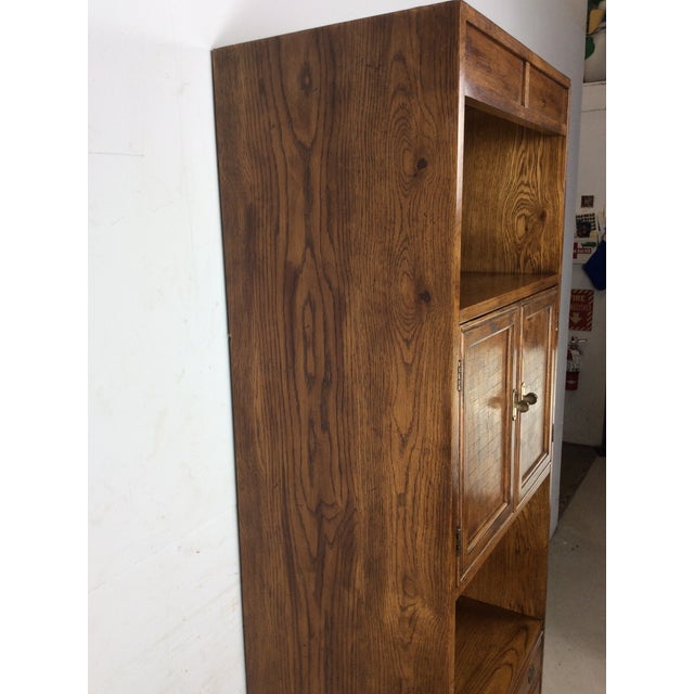 Vintage Oak Wall Unit With Brass Hardware by Thomasville For Sale - Image 10 of 18