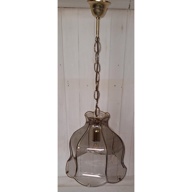 Vintage German Ceiling Lamp with Tinted Curved Glass Panes by Martin Müller & Co, 1980s For Sale - Image 4 of 8