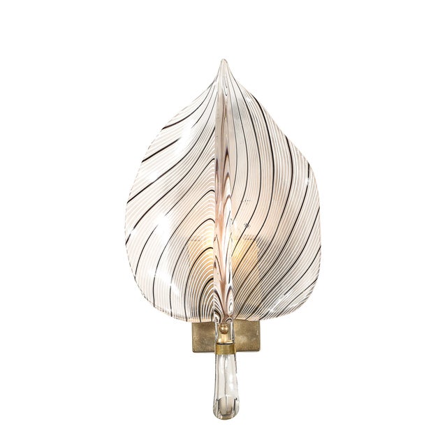 Mid-Century Modern Mid-Century Hand-Blown Black Linear Murano Glass Leaf Sconces by Franco Luce For Sale - Image 3 of 15