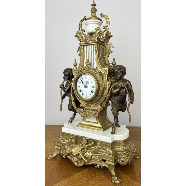 Louis XV Brass Marble Garniture Set with Candelabras, Set of 3 For Sale - Image 9 of 18