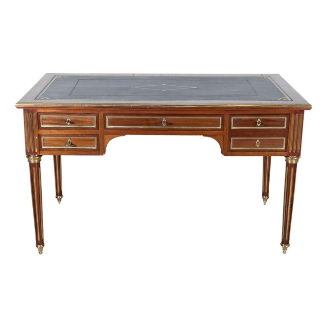 19th Century Louis XVI–Style Mahogany Double-Sided Desk with Leather Top For Sale