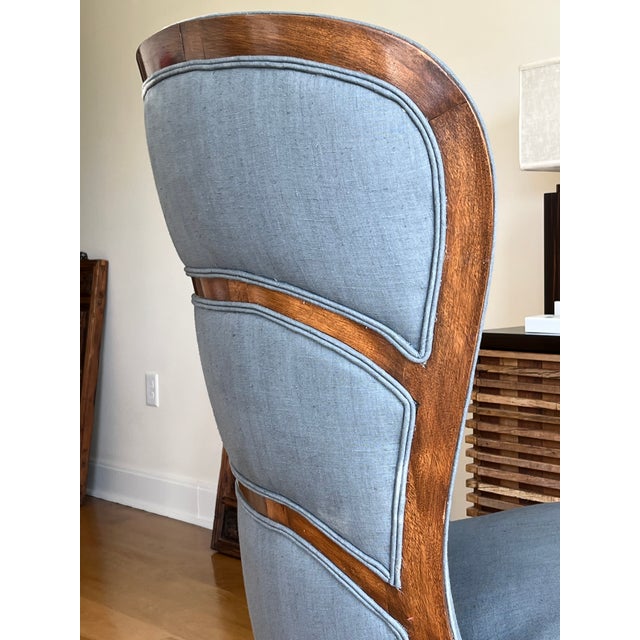Elegant, curvy vintage chair that looks beautiful from every angle. Comfortable, strongly built, upholstered in 100%...