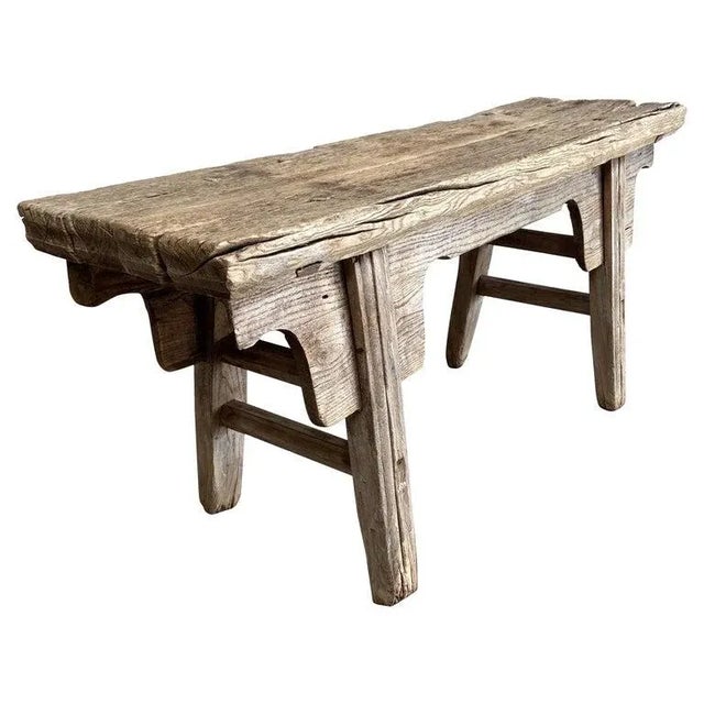 Elm Wood Bench With Apron For Sale - Image 4 of 12