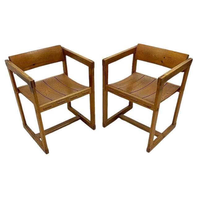 Set of Pine Dining Armchairs attributed to Edvin Helseth for Stange Bruk, Norway, 1960s For Sale