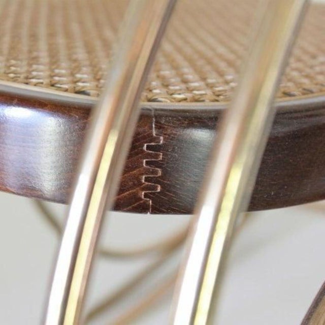Brown Mid-Century Modern Brass and Wicker Rocking Chair, 1970s For Sale - Image 8 of 13