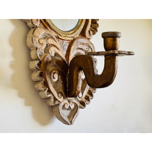 1930s 20th Century Florentine Style Mirror With Candle Bracket. For Sale - Image 5 of 18