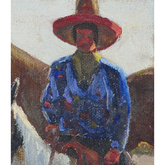 Blue Fred Darge Blue, Red, and Brown Abstract Impressionist Painting of a Cowboy on a Horse, Mid-20th Century For Sale - Image 8 of 10
