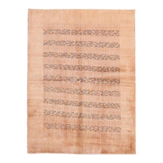 Peach Modern Gabbeh Handmade Wool Rug With Geometric Pattern For Sale