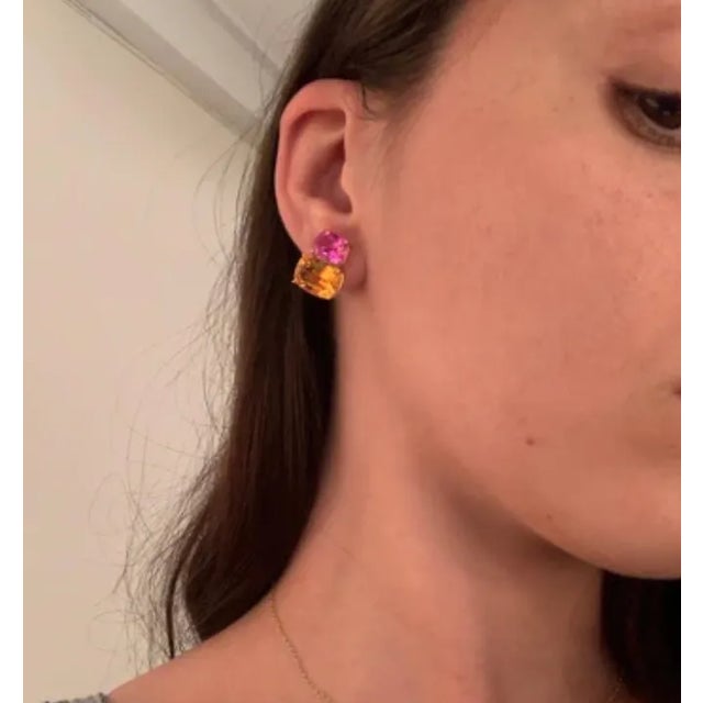 Christina Addison Double Cushion Earrings With Citrine and Smoky Topaz - a Pair For Sale - Image 10 of 12