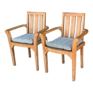 Ash & Ember Sage Teak Wood Outdoor Chairs, Pair For Sale