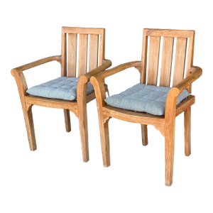 Ash & Ember Sage Teak Wood Outdoor Chairs, Pair