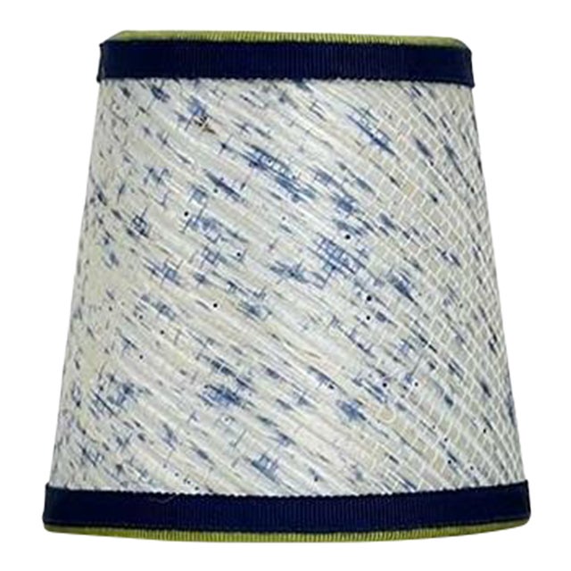 White and Indigo Grasscloth Chandelier Shade with Grossgrain Trim - 3”x5.5” x5 For Sale