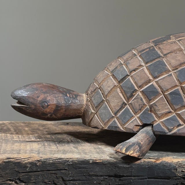 Wood Antique Hand Carved Folk Art Turtle Sculpture For Sale - Image 7 of 12