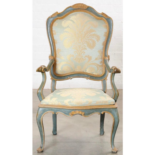 Turquoise 20th-C. French Louis XV Style Hand Painted Bergere Chair Att. Hendrix Allardyce For Sale - Image 8 of 8
